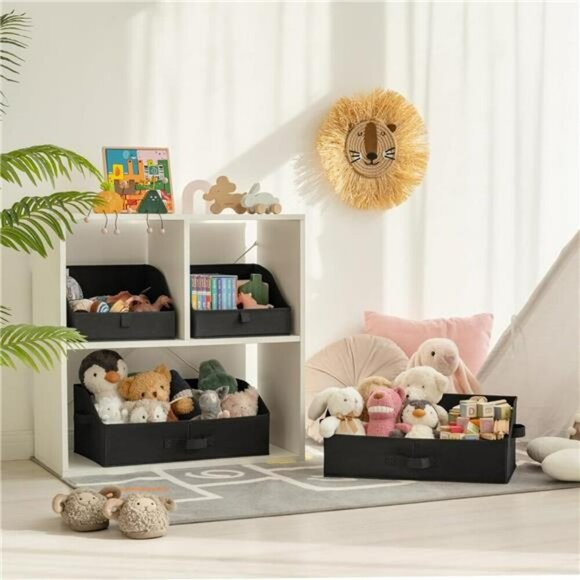 Closet Organizer Storage Bins Fabric Shelf Baskets Foldable 3 Pack Black - Picture 2 of 7